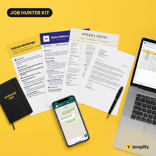 Templify Job Hunter Kit: CV templates, cover letter, interview prep notebook, follow-up messages and job tracker